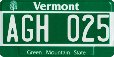 VT license plate AGH025