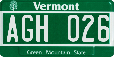 VT license plate AGH026