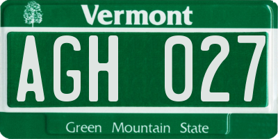 VT license plate AGH027
