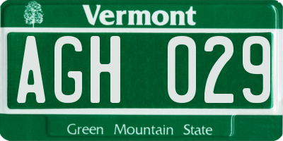 VT license plate AGH029