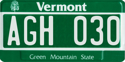 VT license plate AGH030