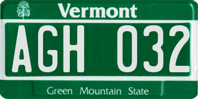 VT license plate AGH032