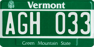 VT license plate AGH033