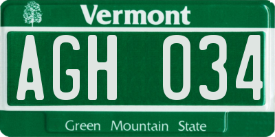 VT license plate AGH034