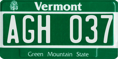 VT license plate AGH037