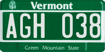 VT license plate AGH038