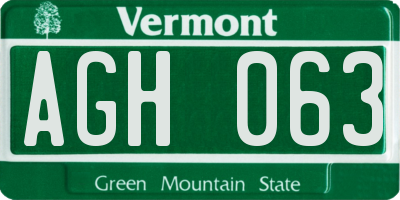 VT license plate AGH063