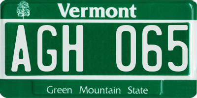VT license plate AGH065