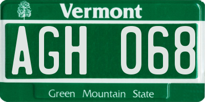 VT license plate AGH068