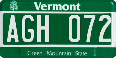 VT license plate AGH072