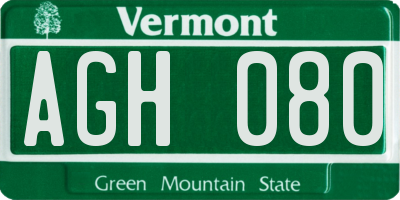 VT license plate AGH080
