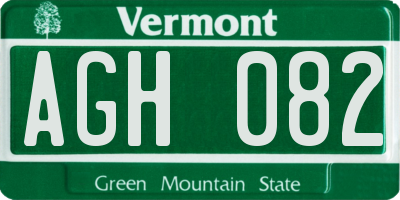 VT license plate AGH082