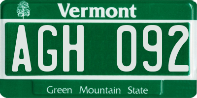 VT license plate AGH092
