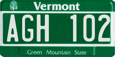 VT license plate AGH102