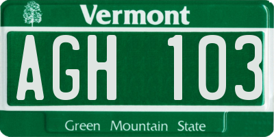 VT license plate AGH103