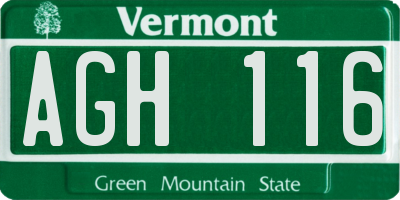 VT license plate AGH116