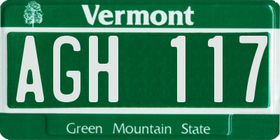 VT license plate AGH117