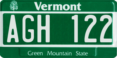 VT license plate AGH122