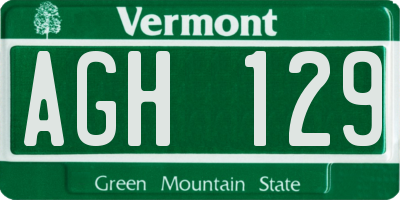 VT license plate AGH129