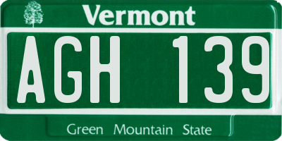 VT license plate AGH139
