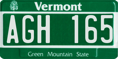 VT license plate AGH165