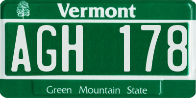 VT license plate AGH178