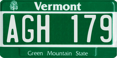 VT license plate AGH179