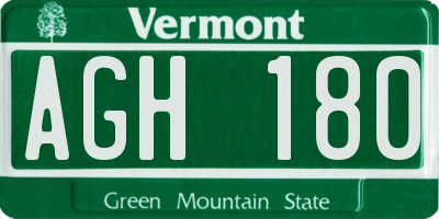 VT license plate AGH180
