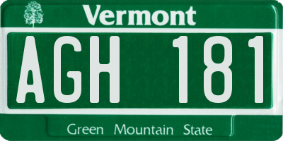VT license plate AGH181