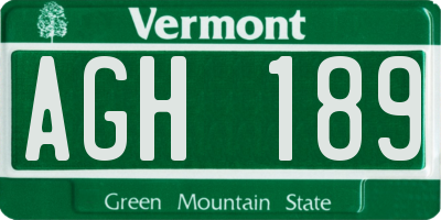 VT license plate AGH189