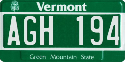 VT license plate AGH194