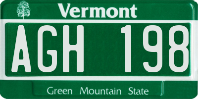 VT license plate AGH198