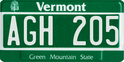 VT license plate AGH205