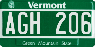 VT license plate AGH206