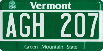 VT license plate AGH207