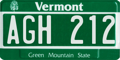 VT license plate AGH212