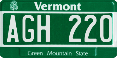 VT license plate AGH220