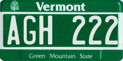 VT license plate AGH222