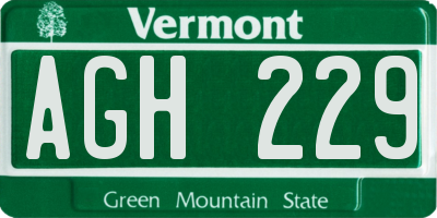 VT license plate AGH229