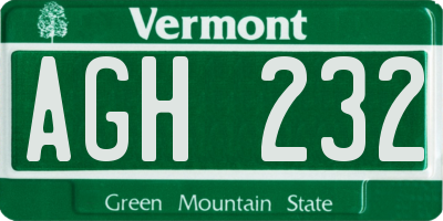 VT license plate AGH232