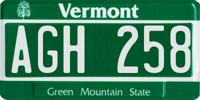 VT license plate AGH258