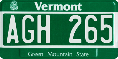 VT license plate AGH265