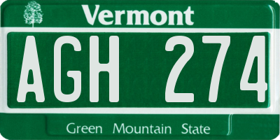VT license plate AGH274