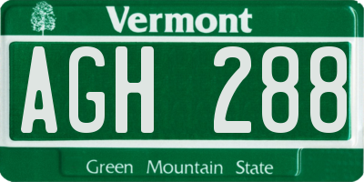 VT license plate AGH288