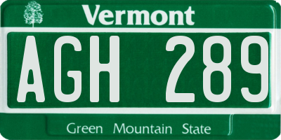 VT license plate AGH289