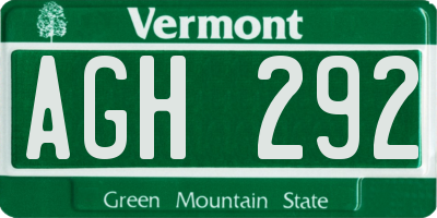 VT license plate AGH292