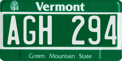 VT license plate AGH294