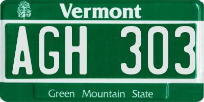 VT license plate AGH303