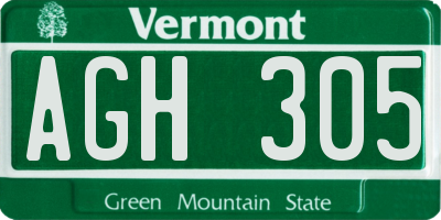 VT license plate AGH305