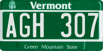VT license plate AGH307